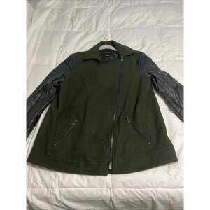 Forever 21 Women’s Large Forest Green Aviator Jacket With Faux Leather Sleeves